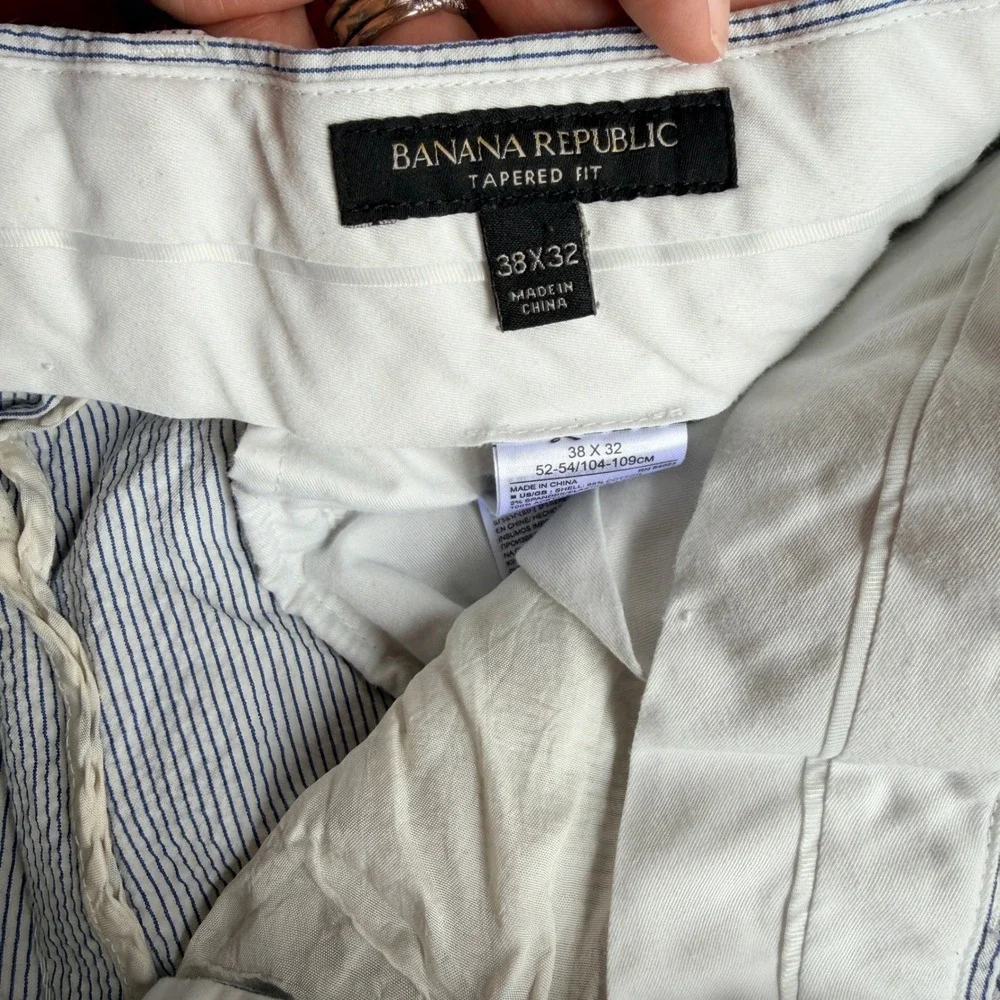Banana Republic Mens 38x26 Slim Tapered Crop Fit Pants Seersucker Stripe Cuffed
